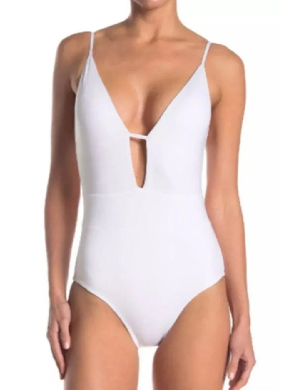 BECCA by Rebecca Virtue White Deep V Plunge One-Piece Swimsuit